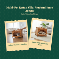 Wicker Cat Bed, 2-Tier Removable Pet House, Rattan Dog Bed