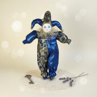 Smiling Clown Doll Handmade Poseable Harlequin Doll Colorful Costume Hanging Clown Figurine for Collectors, Desktop, Shelf