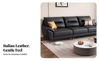 Italian Minimalist aesthetic Straight-Line Multi-Seater Sofa Genuine Leather Living Room Furniture Top-Grain Cowhide Couch Modern Design for Apartment Dwellers, Homeowners, Interior Designers, Home Office