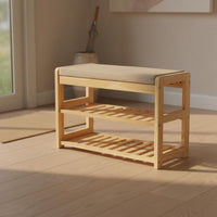 Solid Wood Wooden Hall Tree Bench 3-in-1 Design Entryway Hall Tree with Storage Bench Cushioned Seat Household Furniture Space Saving for Hallway