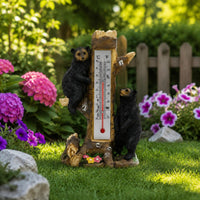 Bear Thermometer Statue Resin Creature Garden Thermometer Easy to Read for Patio