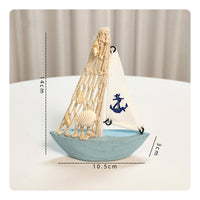Wooden Sailboat Model Standing Coastal Design Boat Decor Pre-Assembled Miniature Sailboat Figurine for Bookshelf