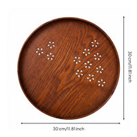 Cherry Blossom Tea Tray Cut Round Wooden Tray Sturdy for Tabletop Display