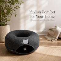 Cat Tunnel Donut Bed Semi-Enclosed Pet House with Play Tunnel, Washable & Dirt-Resistant
