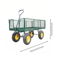Four-Wheel Utility Cart Metal Frame Mesh-Side Utility Cart Pneumatic Tires