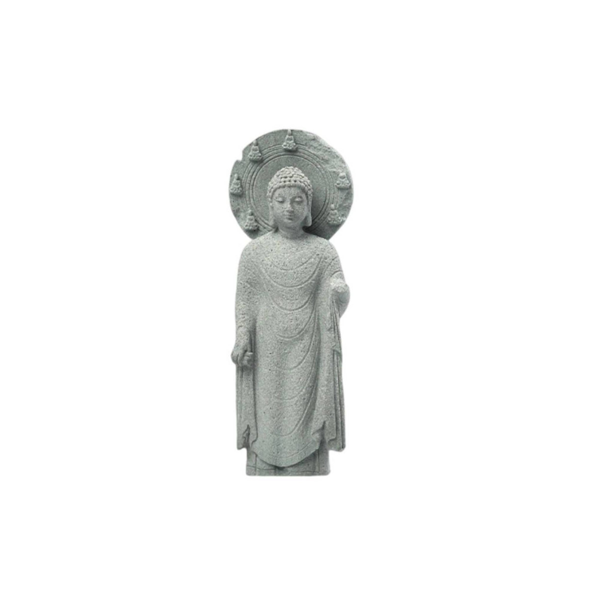 Standing Buddha Figurine Textured Stone Buddha Statue Luminous Circle