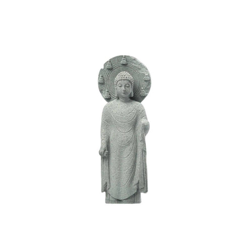 Standing Buddha Figurine Textured Stone Buddha Statue Luminous Circle