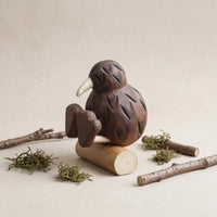 Carved Flightless Bird Statue Artisanal Wooden Flightless Bird Bird Ornament