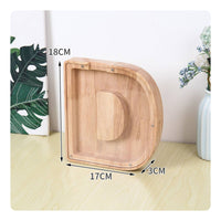 Wooden Letter Piggy Bank Decorative Alphabet Currency Box Natural Wood
