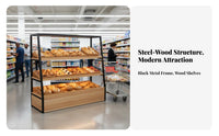 Heavy-Duty Bread Display Rack High Load-Bearing Steel and Wood Bread Shelf Stable Structure Supermarket Island Cabinet Wear-Resistant for Bakery Owners, Retailers, Grocery Retail Outlet Managers, Bakeries, Supermarkets, Convenience Retail Outlet S