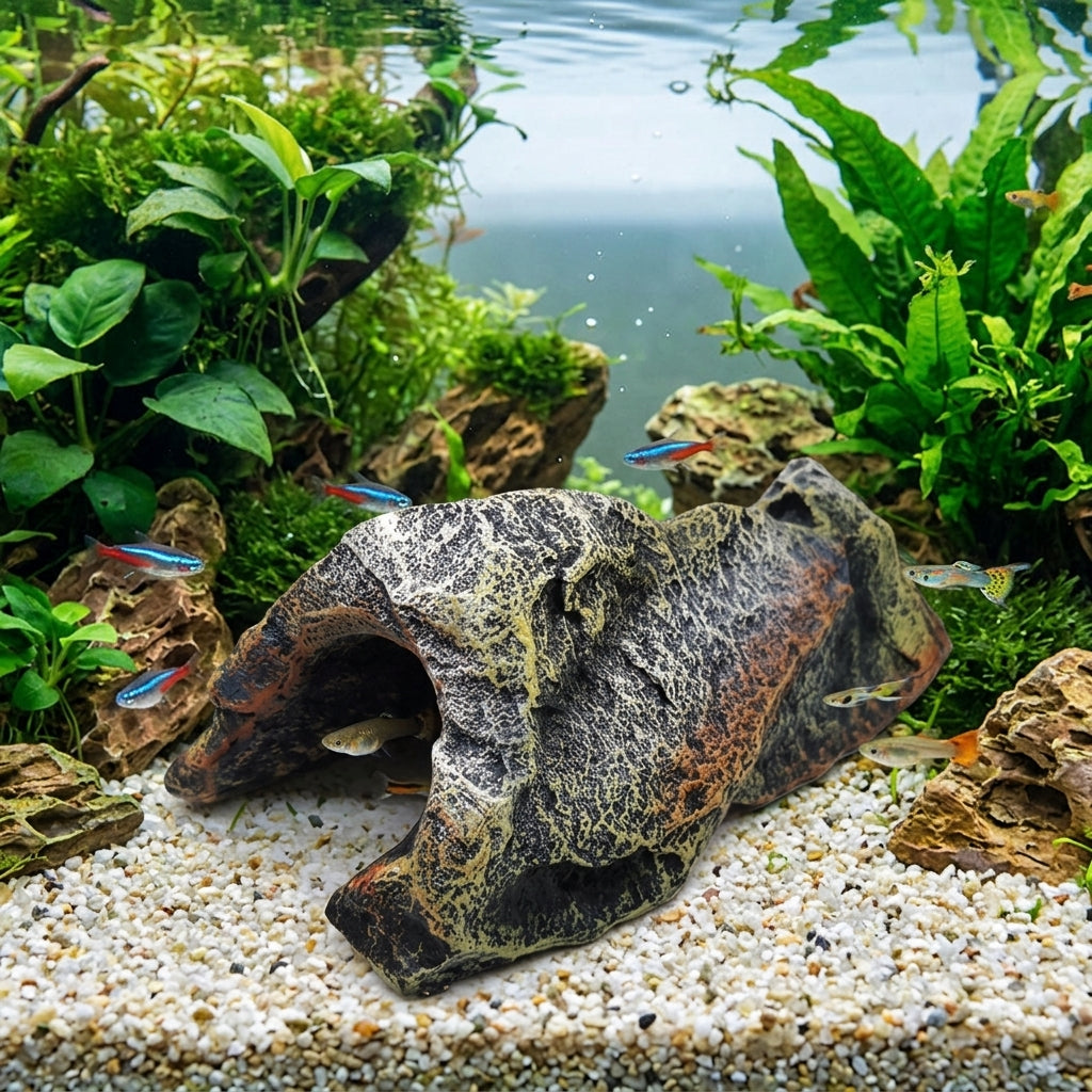 Tree Trunk Reptile Hide Cave, Fish Aquarium Ornaments for Hiding, Fish Aquarium Accessories for Reptiles and Amphibians