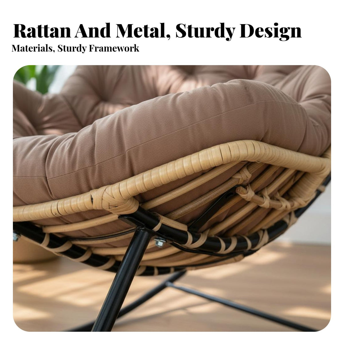 Soft Cushion Nestdesign Rocking Chair Non-Slip Foot Pads Upholstered Rocking Chair Sturdy Construction Indoor Seating High Back Support for Home Decorators, Homeowners, Living Room, Balcony, Bedroom, Reading Nook