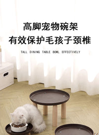 Faux Wood Grain Round Pet Raised Feeder for Cats and Dogs