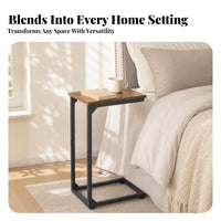 Household Furniture Wood-Grain Rectangular Top C-Shaped Side Table