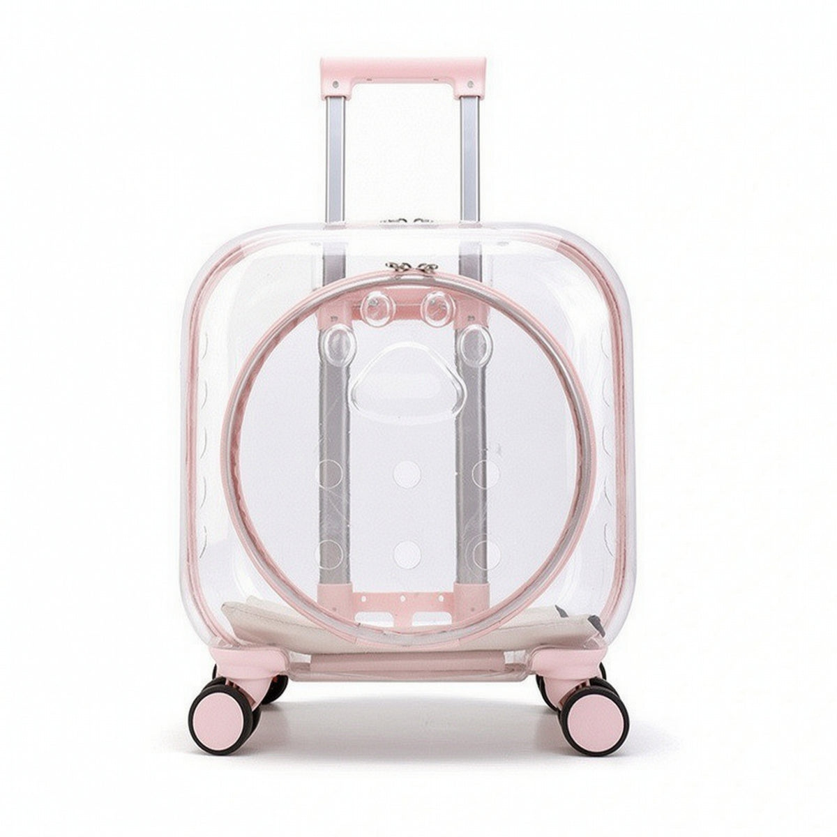 Transparent Rolling Pet Carrier Hard Shell Pet Carrier with Wheels Ventilated Telescopic for Travelers, Travel, Vet Visits, Park Walks