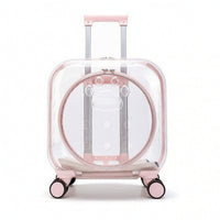 Transparent Rolling Pet Carrier Hard Shell Pet Carrier with Wheels Ventilated Telescopic for Travelers, Travel, Vet Visits, Park Walks