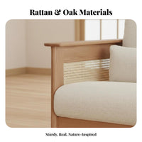 Japanese Japanese-inspired design Rattan-accentuationed Furniture Set Woven detailing Rattan Panel Wooden Couch Modern Minimalist Design Sofa sturdy Wood Frame for Apartment Dwellers, property owners, Interior Designers, Living Room, Sunroom, Office