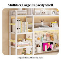 Multi-Layer Design Desk Hutch with Pegboard Space Saving Desktop Organizer Anti-Fall Baffle Tabletop Shelf Stable Construction for Students, Downice Workers, Study Room, Dormitory, Bedroom