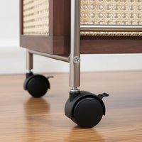 Portable Shelf Unit With Wheels 2 Tier Rolling Cart Removable Tray Wooden Serving Cart for Living Room