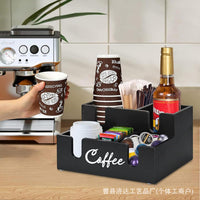 Wooden Minimalist Coffee Storage Box with Multiple Compartments for Tea Bags and Coffee Packets