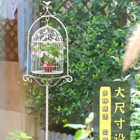 铁艺鸟笼花架庭院户外展示收纳花盆架做旧白色鸟笼花台工艺品