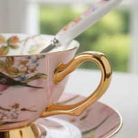 Ceramic Teacup with Saucer and Spoon Elegant Design Gold Rimmed Coffee Cup Gift Box Included Gold Trimmed Teacup for Home Decor