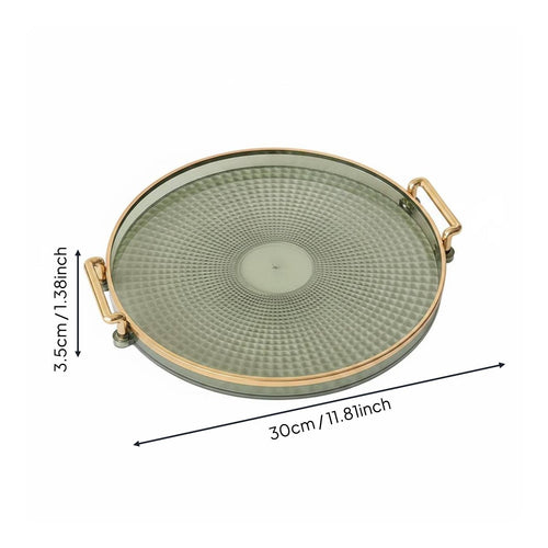 Round Serving Tray with Handles Light Elegant Design Decorative Tray Shatter-Resistant Fruit Plate for Party