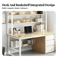 1 Piece Bookshelf Desk Combo Computer Desk Study Desk with Shelves and Drawers Space-saving Modern Construction Suitable for Teens Adults Bedroom Home Office Workstation