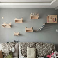 Hardwood Wall-Mounted Cat Climbing Shelf DIY Set
