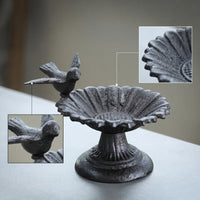 Bird Feeder with Bird Figure Cast Iron Ornament Weathered for Balcony, Tabletop
