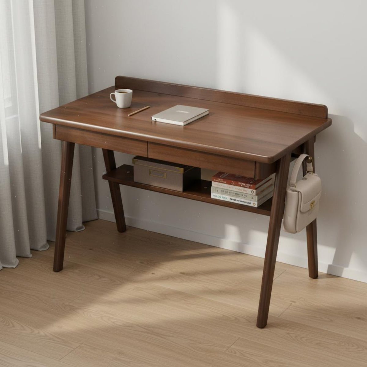 Nordic Design Student Desk Spacious Tabletop Solid Wood Writing Desk Wide Desktop Home Office Workstation for Students, Adults, Bedroom, Living Room