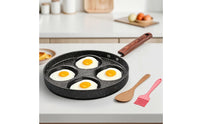 4 Cup Egg Pan with Brush Four-Hole Egg Frying Pan with Multiple-Well Skillet for Home Cooks, Busy Parents, Breakfast, Meal Prep, Kitchen