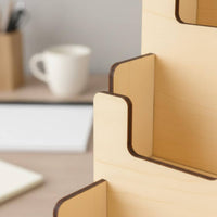 4-Tier Sticker Holder Easy to See Wooden Sticker Rack Slanted Tiers Step Display Shelf for Countertop