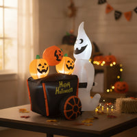 Inflatable Pumpkin Cart Halloween Inflatable with LED Lights Luminous Yard Decoration for Garden
