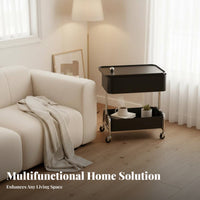 3-Tier Rolling Shelf with Tabletop Lockable Wheels Side Table Space Saving