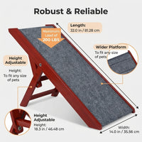 Dog Ramp with Adjustable Height for Small and Pets, Solid Wood Pet Steps for Sofa and Bed Access, Non-Slip Surface
