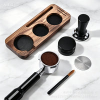 Walnut Coffee Tamper Storage Board with 8-Shape Distributor and Portafilter Holder Set