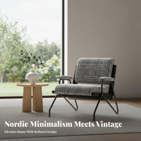 Houndstooth Armchair Nordic Design Upholstered Accent Armchair Modern Minimalist Sturdy Wood Frame for Adults, Homeowners
