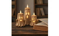 Stone-Look Ghost Flameless Candles Spooky Ghost Candle Halloween Candle with LED Flame Battery-Operated for Mantel, Tabletop