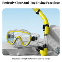 Tempered Glass Lens Snorkel Set Adjustable Strap Anti-Fog Diving Mask Set Ergonomic Fit for Snorkelers, Beginners, Beach, Vacation, Swimming