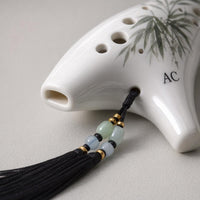 12 Hole, Professional Tuning, Ergonomic Grip, Sunset Yellow Fired Ceramic Musical Instrument Gift fo - White with Bamboo Pattern