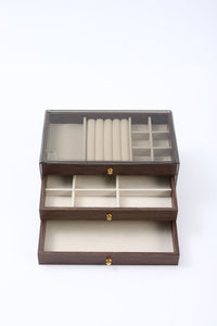 Walnut Wood Grain Jewelry Storage Box, 3 Layers, Large Size