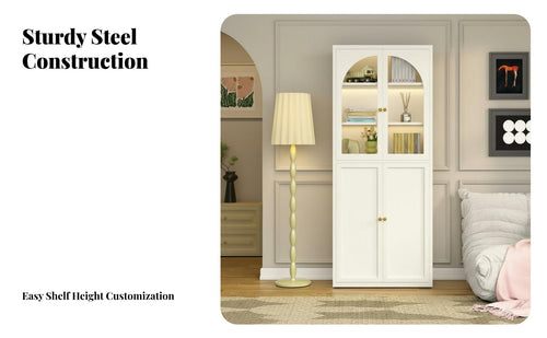 Cream Design Floor Standing Bookcase Dustproof Design Steel Storage Cabinet Large Capacity Tall Bookshelf with Doors Multifunctional for Book Lovers, Homeowners, Interior Decorators, Living Room, Home Office, Bedroom, Hallway