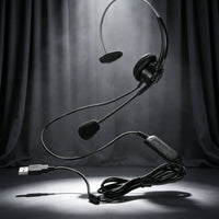 Flexible Monaural Headset with Inline Control Wired Single-Ear USB Headset Adjustable for Office Workers