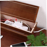 Desktop Cable Storage Box Solid Wood Desk Cord Organizer for Living Room