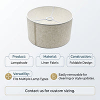 Lampshade with Detachable Design for Easy Installation, Linen Textile Table Lamp Shade for Bedroom Lighting, Round Drum for Living Room