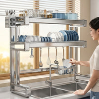 Dish Rack Kitchen Sink Organizer and Drainage Rack, Stainless Steel Kitchen Sink Rack with Cutting Board Holder, Multi-functional Space Saver