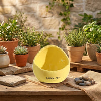 Ceramic Bird Feeder and Waterer, Small Eggshell Bird Feeder with Freestanding Design, Indoor or Outdoor Container for Bird Cage Use