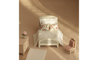 Miniature Bed with Wooden Frame Vintage-Styled Dollhouse Bed