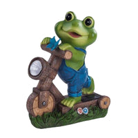 Frog on Bike Figurine Resin Craft Yard Ornament Automatic Dusk to Dawn Outdoor Decor for Balcony